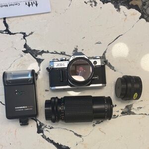 Working Canon AE-1 Black Camera Set with Lenses